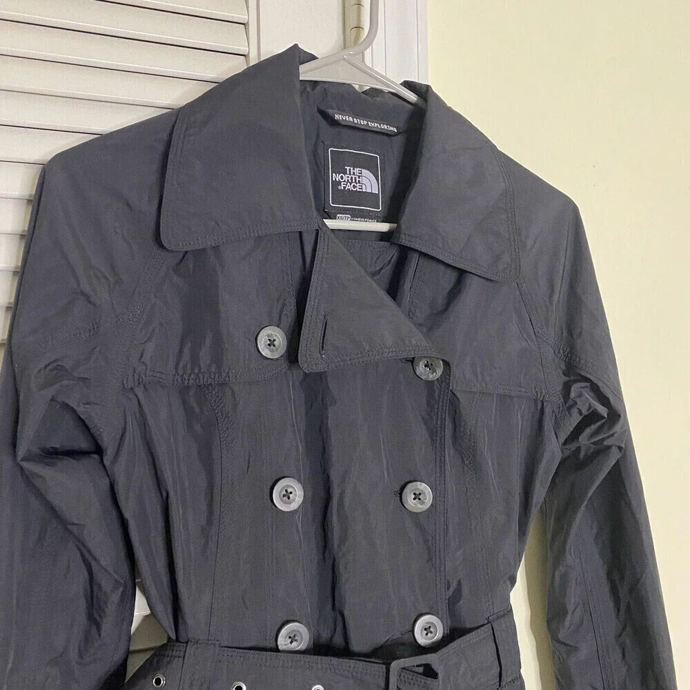THE NORTH FACE CITY RAIN TRENCH Coat JACKET Belted WOMENs XS Black Nylon No Hood
